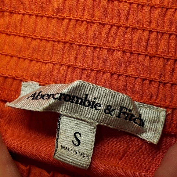 Abercrombie & Fitch Off the Shoulder Smocked mini Dress Orange lined Sz S - Picture 6 of 11